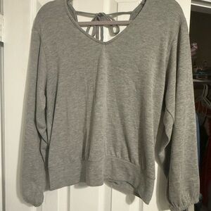 Gray V-Neck Long Sleeve Top
